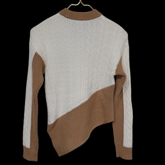 NWT Express Color Block Chunky Cable Knit Sweater XS Asymmetrical Hem Cream Tan - Picture 2 of 12